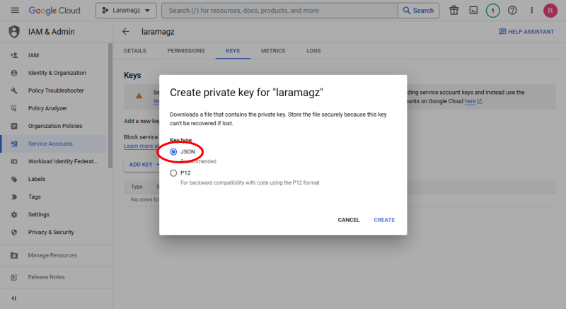 create private key json