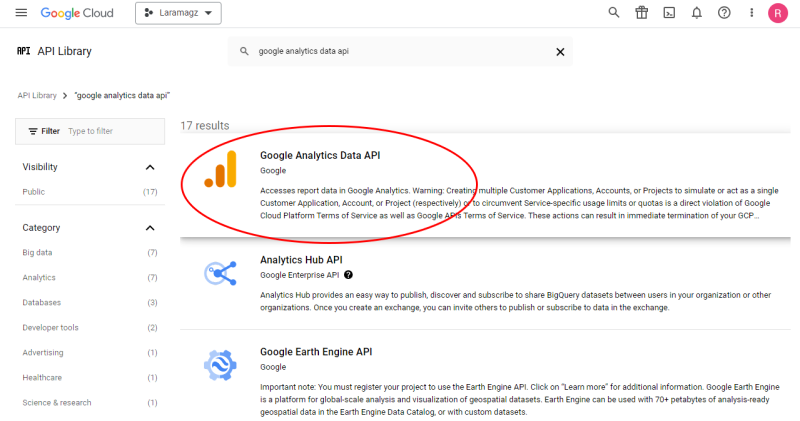 select google analytics data api