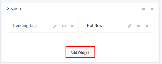 click add widget in section