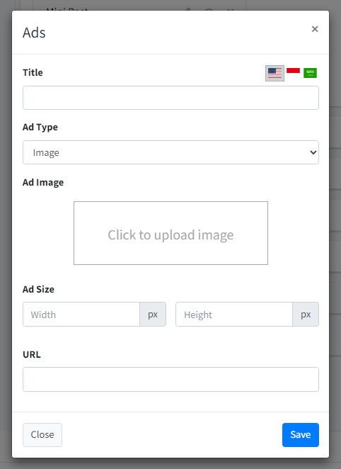 ads widget modal