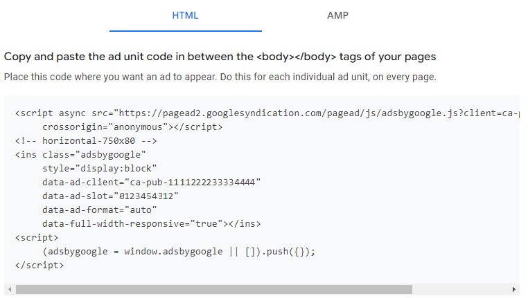 ad unit code