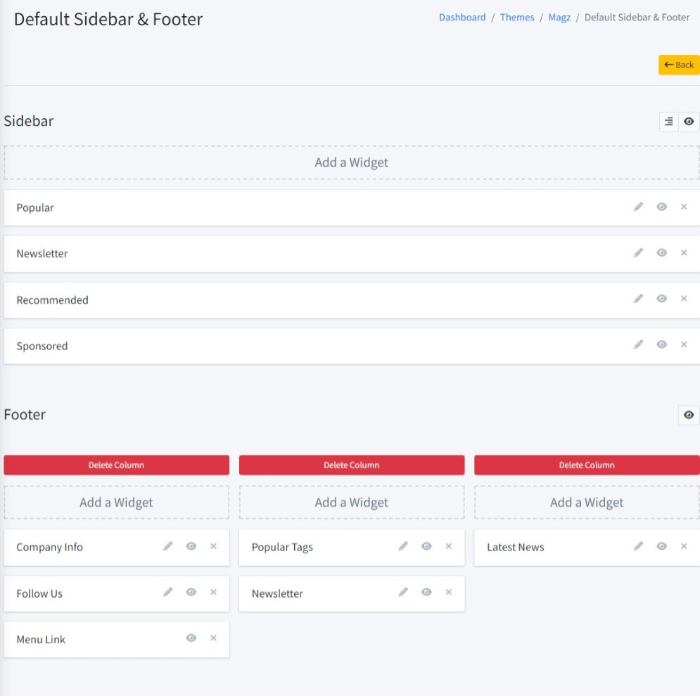 default sidebar footer